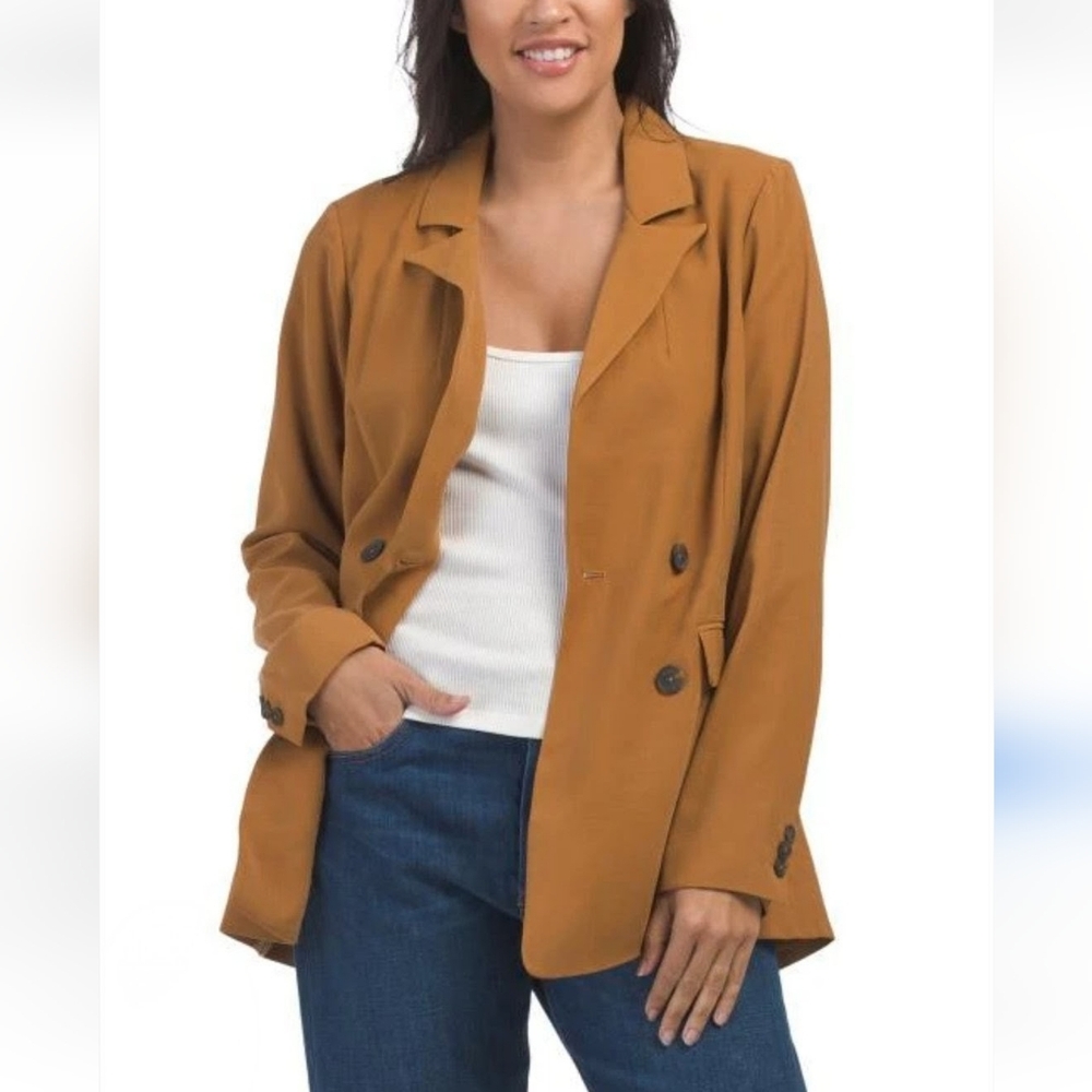 BCBGeneration Oversized Double-Breasted Luxe Weave Blazer Jacket Cashew S NWT